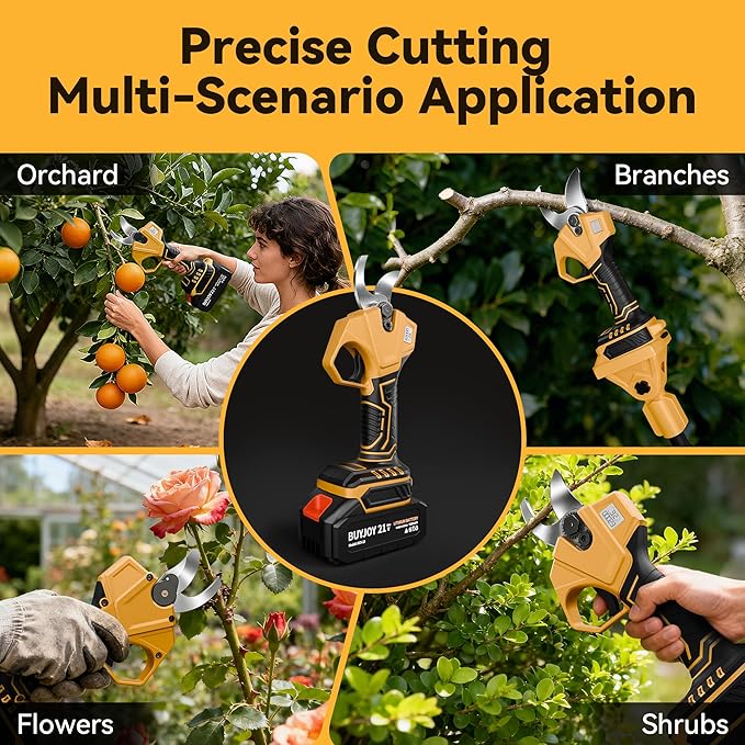 2-in-1 Pole Pruning Shears, 1.6" Cutting Diameter Cordless Electric Pole Pruners - Brushless Motor, 2x4.0Ah Batteries, Extra SK5 Blade, 4 Modes Adjustable Branch Cutter for Garden & Flower (Yellow)