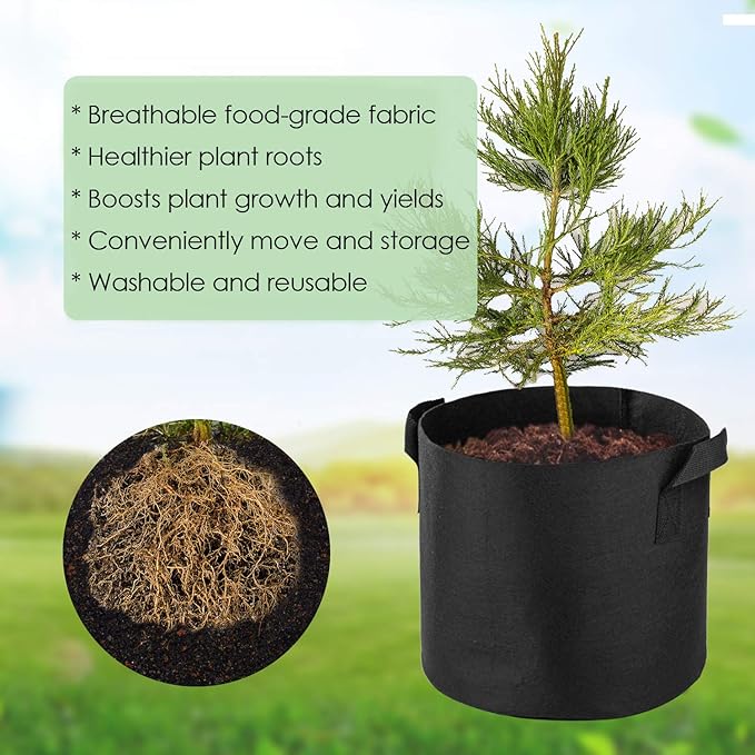 5-Pack 7 Gallon Grow Bags Heavy Duty Container Thickened Nonwoven Fabric Plant Pots with Handles Black