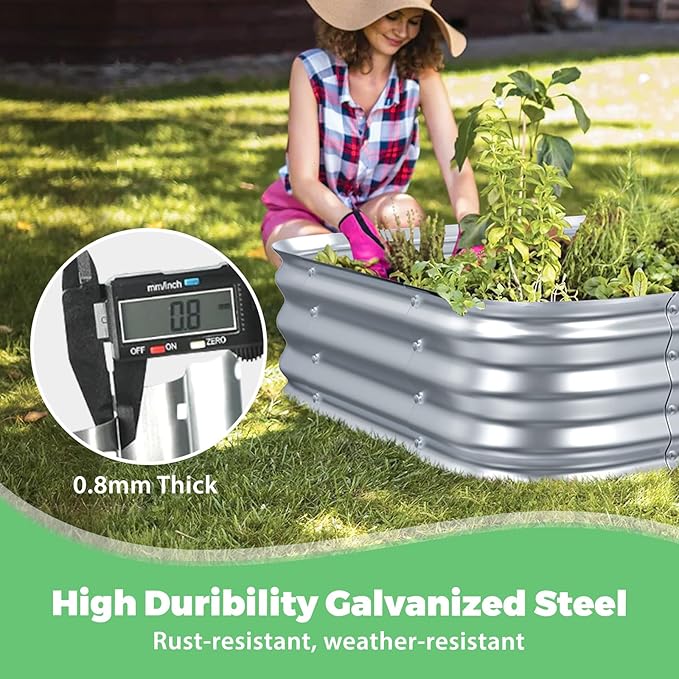 Galvanized Raised Garden Bed, 3x3x1ft Garden Planter Bed Outdoor, Heavy Duty Rustproof Steel Raised Bed Kit for Gardening Vegetables Fruits Flowers Grow, Silver