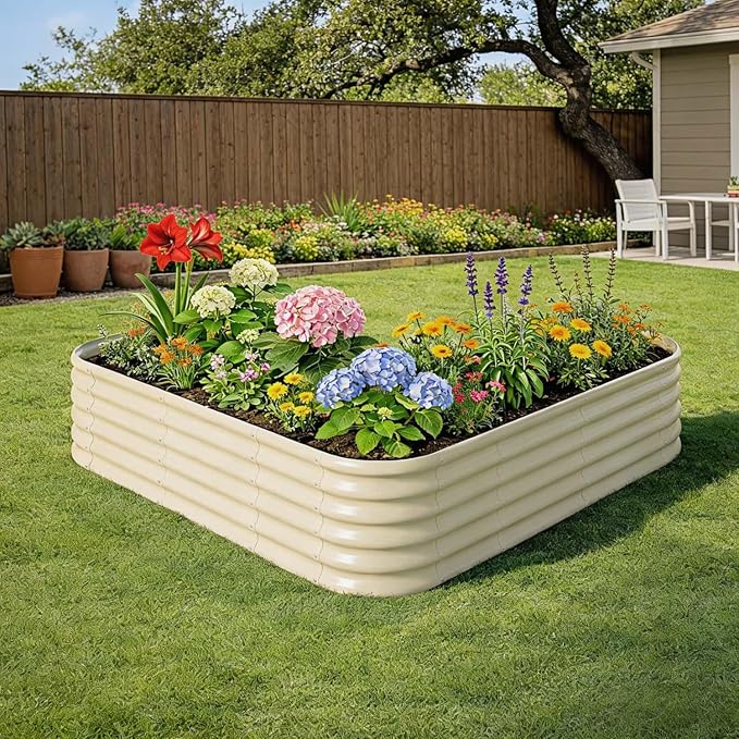 L-Shaped Metal Raised Garden Bed 7x7x1.5 ft, 18" Tall Galvanized Steel Corner Raised Garden Bed for Vegetables & Flowers, Modular Outdoor Raised Planter Box for Backyard Patio – Moss Green