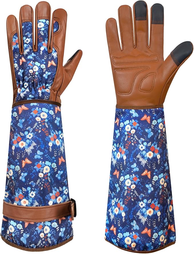 DLY Gardening Gloves for Women, Rose Gloves Thorn Proof, Long Garden Gloves for Women, Breathable Cowhide (Small, Brown)