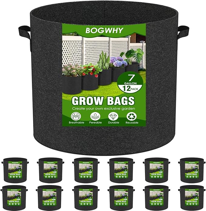 12-Pack 7 Gallon Thickened Non-Woven Breathable Plant Grow Bags, Fabric Inflatable Pots Flowerpots with Handles, Fabric Plant Bags, Black.
