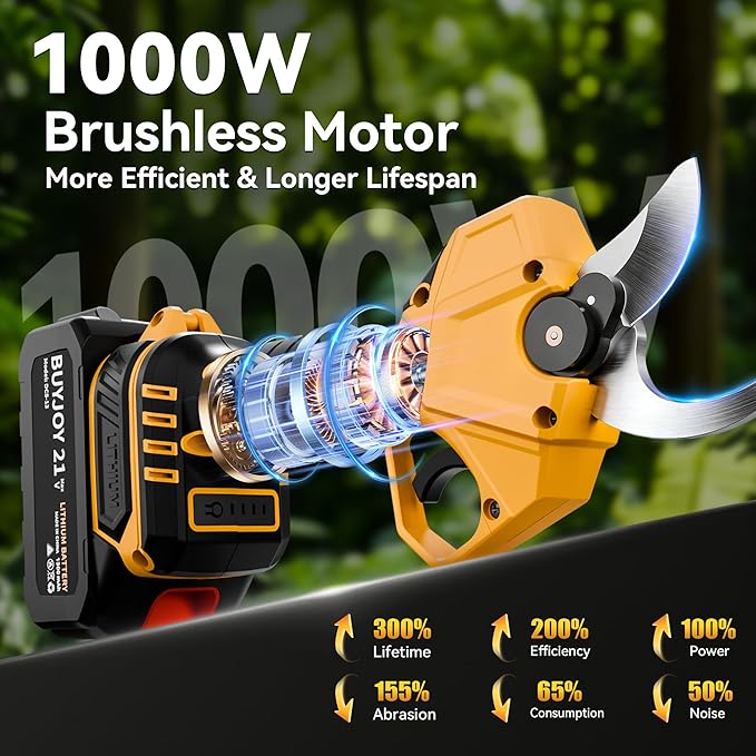 2-in-1 Pole Pruning Shears, 1.6" Cutting Diameter Cordless Electric Pole Pruners - Brushless Motor, 2x4.0Ah Batteries, Extra SK5 Blade, 4 Modes Adjustable Branch Cutter for Garden & Flower (Yellow)