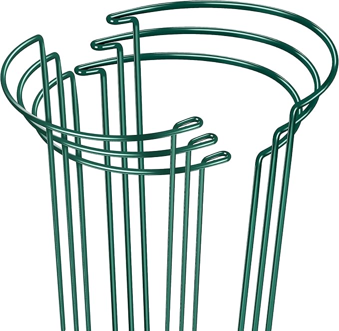 Plant Supports Stakes 6PCS, Half Round Metal Garden Stakes Plant Support for Peony Cages and Supports,Green Plant Support Ring Border for Outdoor Indoor Plants (10" W x 16" H, 6 PCS)