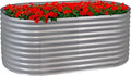 Sunnydaze 79-Inch Oval Raised Garden Bed - Stackable Steel Vegetable Flower Bed Planter Kit with Rubber Edge Trim - Silver