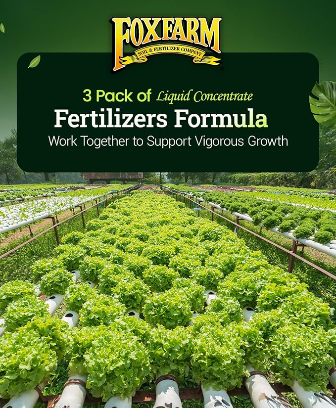 FoxFarm Hydro Liquid Trio Pack - Big Bloom, Grow Big, Tiger Bloom Fertilizers for Vigorous Plant Growth, Bud Development & Abundant Fruit - Complete Hydroponic Plant Food Set - 3 Pint Bottles