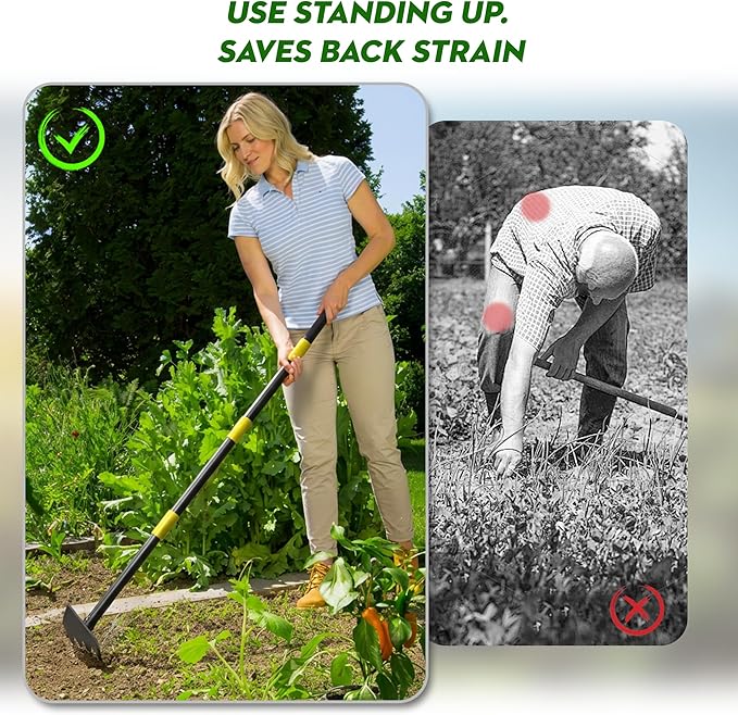2 in 1 Garden Hoe, 17-60" Adjustable Long Handle Heavy Duty Hoe Garden Tool Weeding Tool for Lawn Care, Weed Removal, Soil Loosening & Cultivating