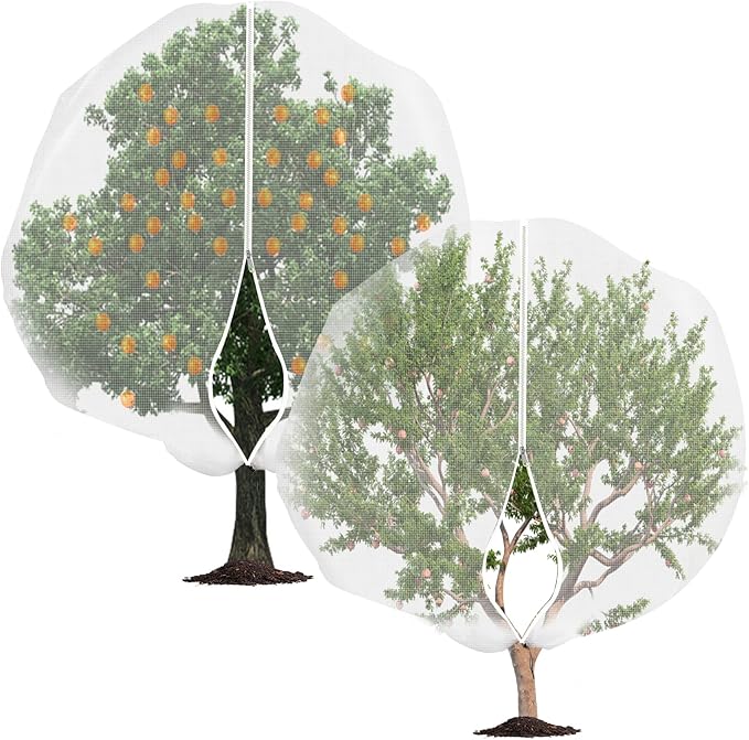 Large Fruit Tree Netting, 2 Pack 10x10Ft Garden Netting Pest Barrier Mesh Covers Bags with Zipper and Drawstring Insect Bird Cover Netting Plant Protection Covers for Vegetables Bushes