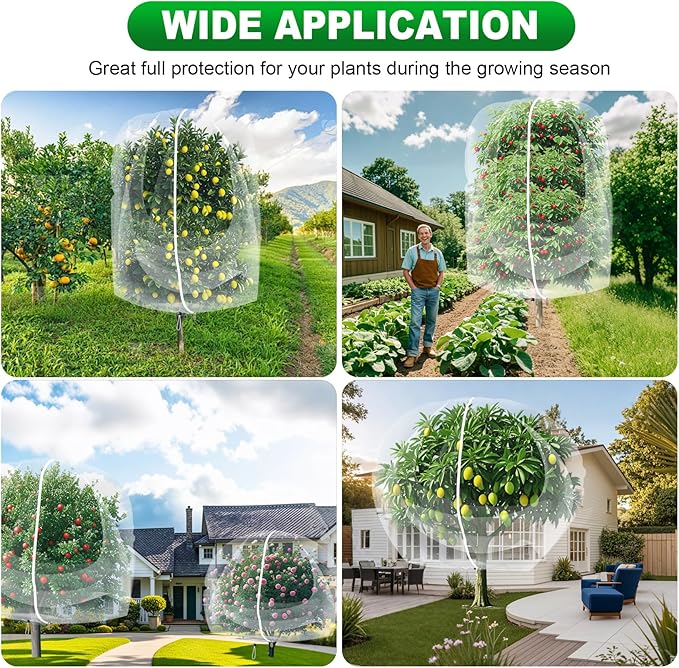 2 Pack Large Fruit Trees Netting 8ftx8ft with Zipper&Drawstring Garden Birds Net Mesh Insect Netting Plant Covers Protection Bags for Blueberry Bushes Shrubs Vegetables Flowers Herbs