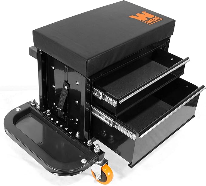WEN GG1400 400-Pound Capacity Garage Glider Rolling Tool Chest Seat with Storage Pouch