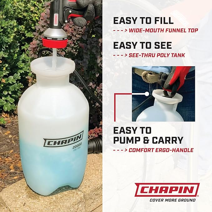 Chapin 20004 Pump Sprayer, 1-Gallon SureSpray Translucent Tank with an Easy Fill Funnel-Top Opening, Adjustable Cone Nozzle & 34" Long Reach Hose, Used for Fertilizer, Pesticides, Weeds & Pests