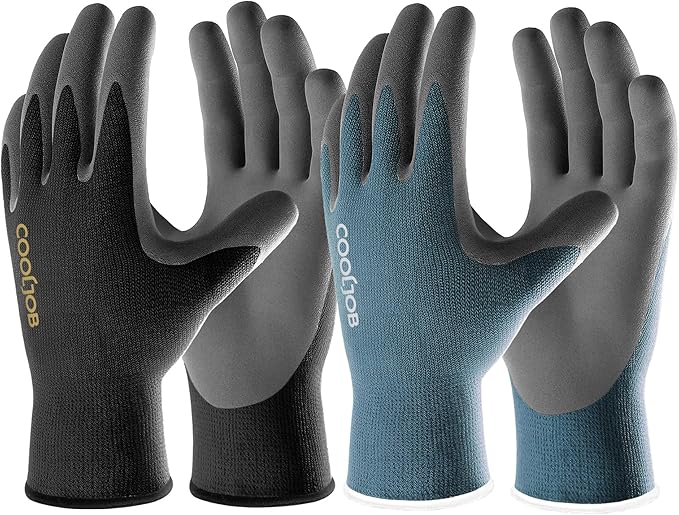 COOLJOB Micro-Foam Nitrile Safety Work Garden Gloves with Touchscreen Fingers, 6 Pairs Lightweight Working for Men’s Sweaty Hands, Non-slip Coated Grip Fits Most Tasks, Small, Blue & Black
