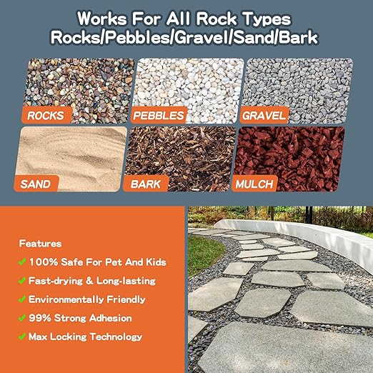 Rock Glue,32OZ 99% Stronger Bond Gravel Binder for Pea Gravel, Pebble&Stone-Stop Shifting, Reduce Mess, Strong Hold for Yards, Patios, Garden Walkways, Pet Safe Mulch Bond for Landscaping