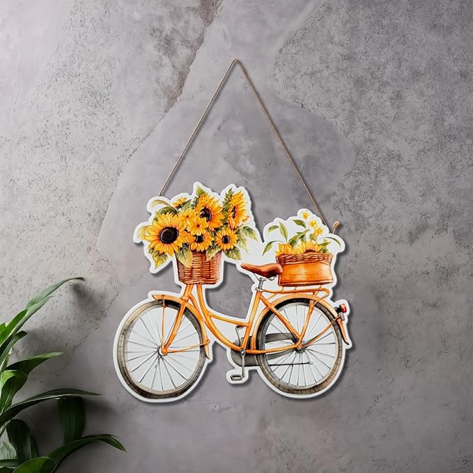 Quterhero Sunflower Bicycle Wall Decor, Metal Hanging Art for Home Porch or Indoor Outdoor Wall, Vintage Farmhouse Gift for Mom, Women, Friends(Bicycle)