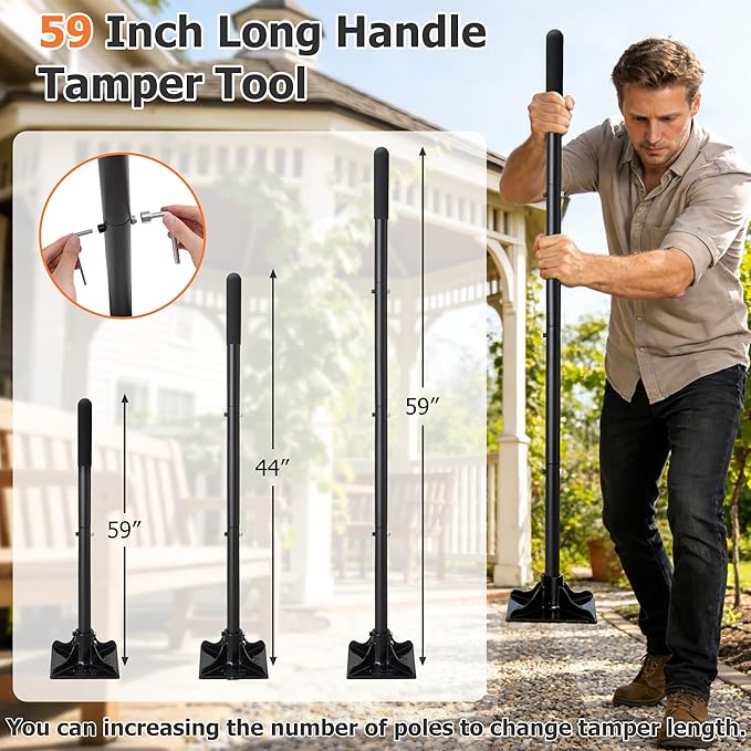 Tamper Tool, 59 Inch Long Handle Tamper Tool with Comfortable Grip,Heavy Duty Metal Garden Tool for Leveling Soil, Gravel,Driveway, Garden, Yard