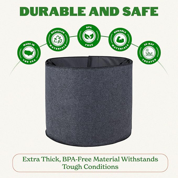 Epic Gardening 5 Pack 15 Gallon Grow Bags with Handles (Lined) - Heavy Duty Fabric Pots for Vegetables, Herbs & Flowers - Breathable Cloth Planters for Indoor & Outdoor Gardening, Moisture Retaining