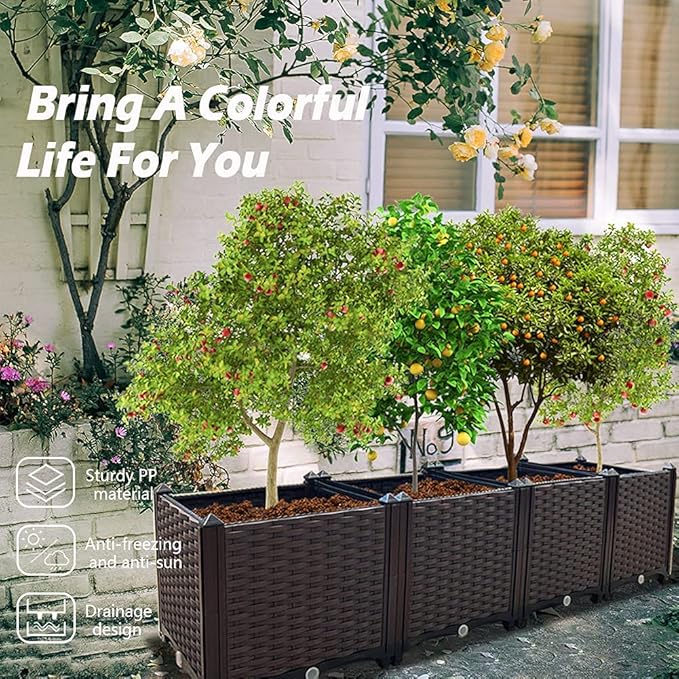 Large Planters for Outdoor Plants Raised Garden Bed Kit Rectangular Elevated Plastic Garden Boxes for Gardening Vegetables Flowers in Backyard Patio Balcony