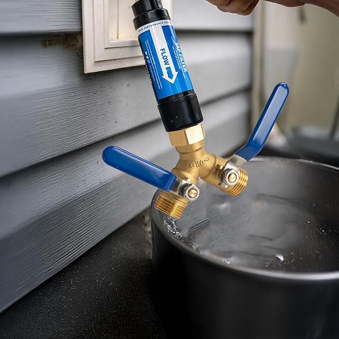 Hourleey Brass Garden Hose Splitter, Y Valve Splitter with Stainless Steel Long Handle, Heavy Duty 2 Way 3/4" GHT Thread Water Garden Hose Adapter