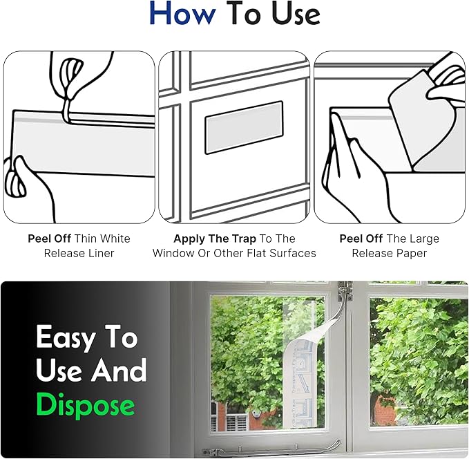 Fly Traps Sticky Window – 32 Pack | Pre-Baited, Odorless Pest Control for Fruit Flies, Gnats, Mosquitoes, and Moths – Effective Indoor Fly Paper Strips