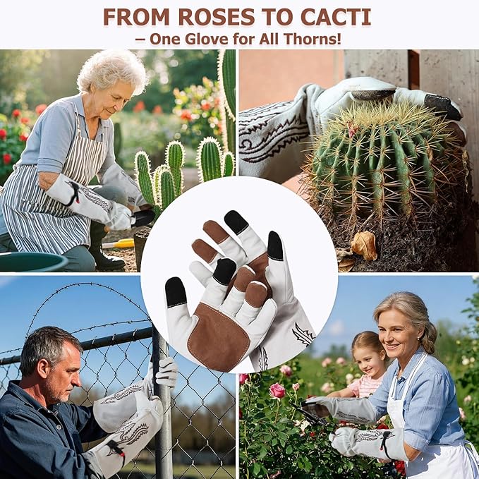 Long Gardening Gloves Thorn Proof for Rose Cactus, Heavy Duty Leather Garden Gloves for Women & Men