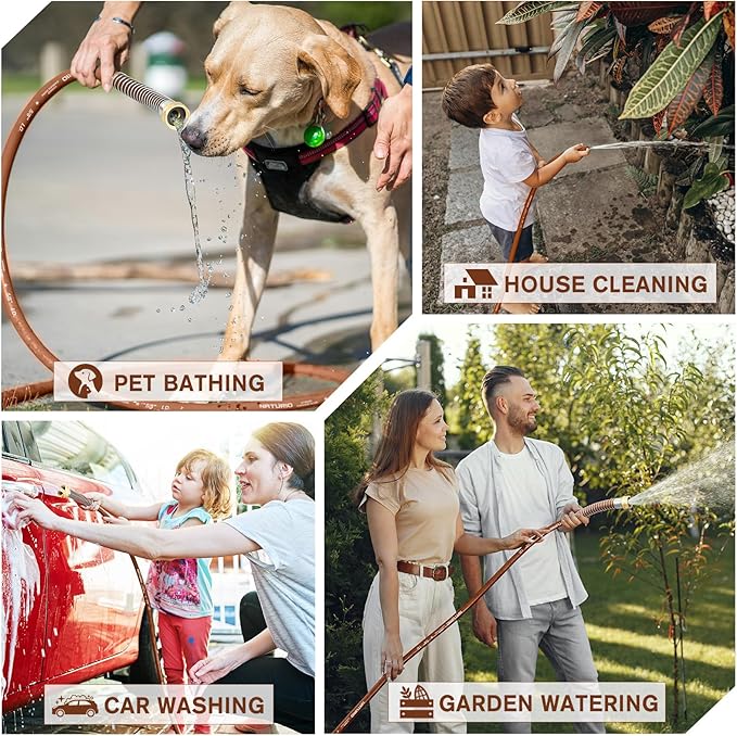Short Leader Garden Hose 5/8" x 4ft, No Kink Lightweight Water Hose, Hybrid Rubber, Heavy Duty, 650 Burst PSI, Female to Female Fittings