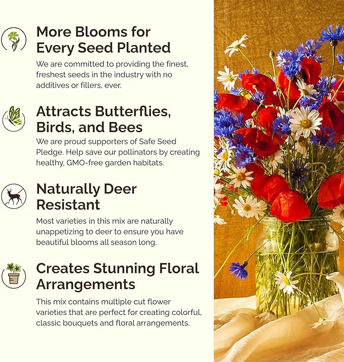 Eden Brothers New Hampshire Wildflower Mixed Seeds for Planting, 1/4 lb, 120,000+ Seeds with Cosmos, Lupine | Attracts Pollinators, Plant in Spring or Fall, Zones