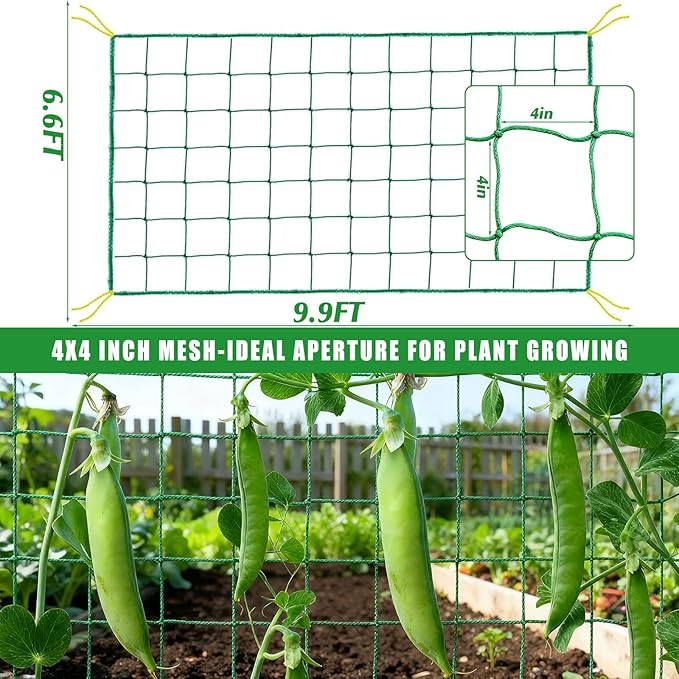 6.6x9.9FT Trellis Netting for Climbing Plants,Trellis Netting with Plant Clips, Heavy-Duty PE Trellis Net for Cucumber, Tomato, Vegetables, Fruits, Sweet Pea Plants