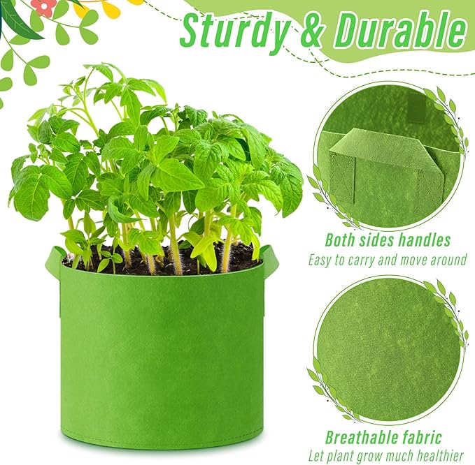 12 Pcs Multicolor Plant Grow Bags Large Grow Bags Fabric Planter Thickened Non Woven Fabric Pots with Handles for Indoor Outdoor Garden Planting Seeds Flower, 6 Colors (5 Gallon)