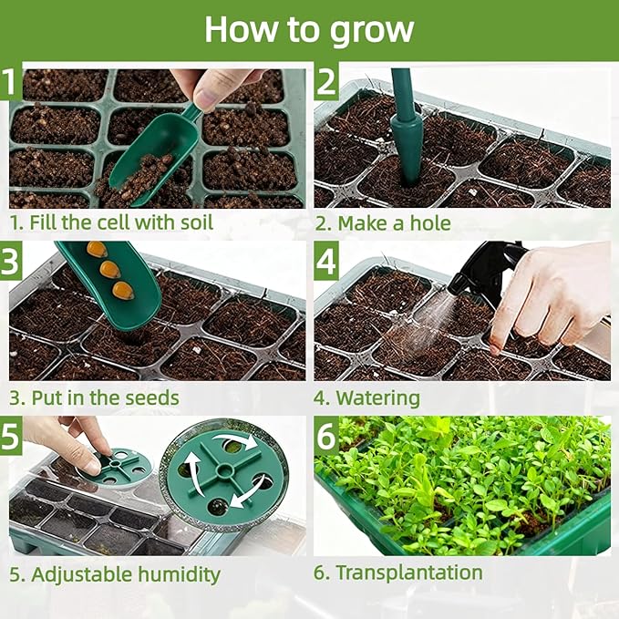 10 Packs Seed Starter Tray Seed Starter Kit with Humidity Dome (120 Cells Total Tray) Seed Starting Trays Plant Starter Kit and Base Mini Greenhouse Germination Kit for Seeds Growing Starting