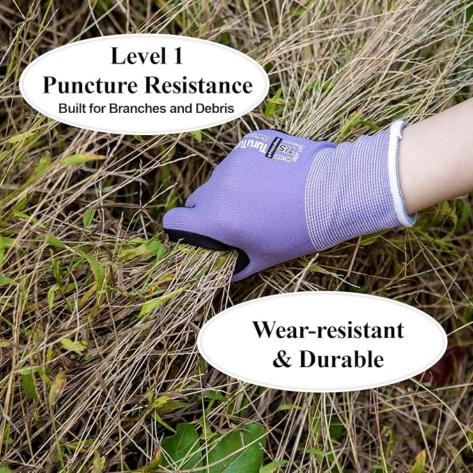 HandLove 6 Pairs Gardening Gloves for Women-Moisturizing Durable Work Gloves.Latex-free Sandy Nitrile Coated for Yard Garden,Touchscreen Friendly Protective Gloves with Grip, Medium,Blue&Purple