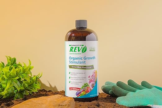 Organic REV Liquid Plant Growth Stimulant – OMRI Listed Organic Soil & Plant Supplement for Vegetables, Flowers & Lawns – Supports Root Development & Nutrient Uptake – 32 Ounce