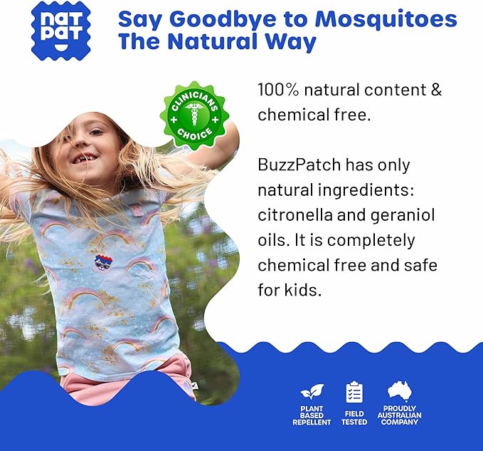 NATPAT Buzz Patch Mosquito Patch Stickers for Kids (3 pack, 180 stickers) - The Original All Natural Citronella Essential Oil Insect Patch, Plant Based Ingredients, Non-Toxic, DEET Free, for Toddlers,