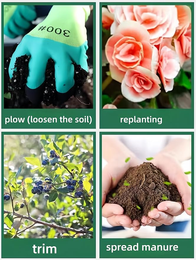 2/6 Pair Gardening Gloves ，Safety Work Gloves ，Rubber Protective Work Gloves with Gripper， Medium, Green and Blue