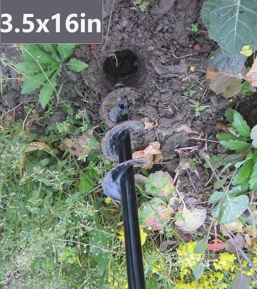 Auger Drill Bits for Planting 3x16.5in and 2x32in Solid Shaft Plant Flower Bulb Auger Spiral Hole Drill Rapid Planter Earth Post Umbrella Hole Digger for 3/8" Hex Drive Drill (2, 3"x16.5"+2" x32in)
