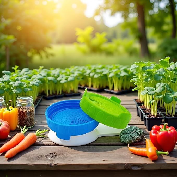 2Pcs Blue and Green Sprouting Lids jar Sprouting Lids Plastic Sprouting with Steel Screen for Wide Mouth to Grow Beans Jars Canning Cookware