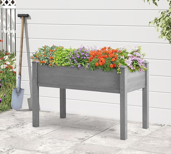 48x24x30 inch Raised Garden Bed with Legs, Elevated Wooden Planter Box for Outdoor Plants Flowers Fruits Vegetable Herb Growing