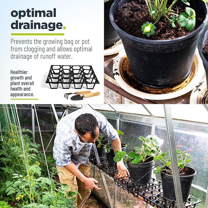 Plant Riser – Modular Pot Spacer for Grow Bags, Planters & Containers – UV-Resistant Drainage Tray for Airflow, Root Health & Cleaner Surfaces (Standard Black, 7 Pack)