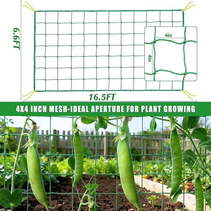 6.6x9.9FT Trellis Netting for Climbing Plants,Trellis Netting with Plant Clips, Heavy-Duty PE Trellis Net for Cucumber, Tomato, Vegetables, Fruits, Sweet Pea Plants