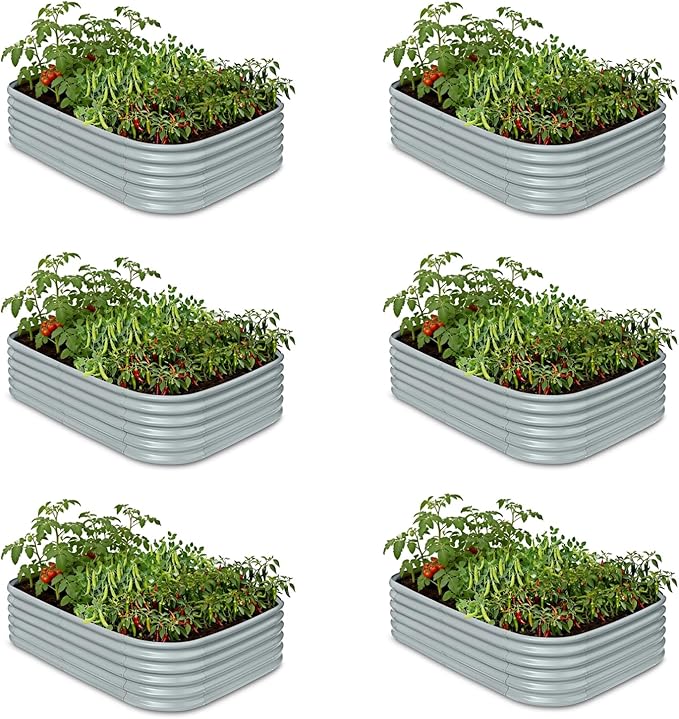 6-Pack Galvanized Raised Garden Bed 6x4x1.5 ft, 17" Tall Planter Boxes Outdoor, Zn-Al-Mg Metal Raised Beds for Gardening Fruit Vegetable, Modular Flower Bed for Outdoor Plants - Brooklyn Grey