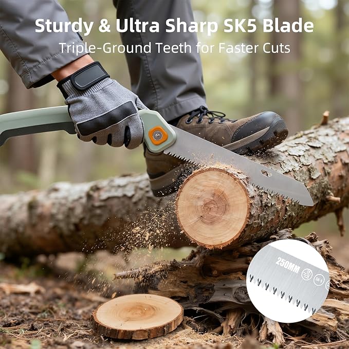 PrunePro Folding Hand Saw SK5 Blade for Tree Trimming Gardening Camping | 3 Adjustable Cutting Angles | Sharp Triple-Cut Blade | Ergonomic Non-Slip Grip | Foldable Pruning Wood Cutting Saw