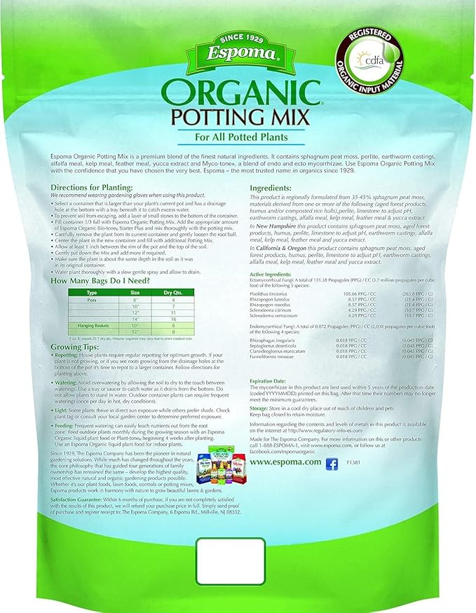 Espoma Organic Potting Soil Mix - All Natural Potting Mix For All Indoor & Outdoor Containers Including Herbs & Vegetables. For Organic Gardening, 8qt. bag. (Pack of 2)