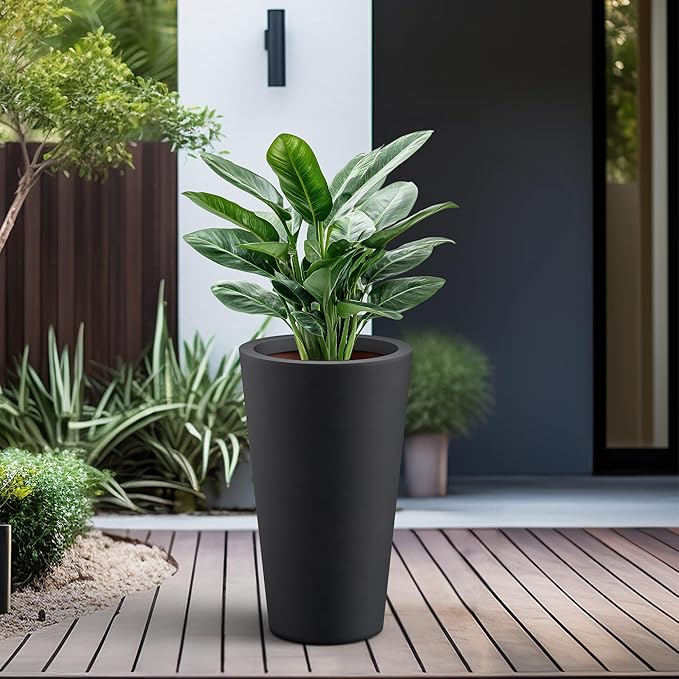 Kante Tall Concrete Planter, 19.7 Inch Height Large Flower Pot for Indoor Outdoor Plants, Suitable for Home, Patio, Garden, Porch, Black Finish with Painted Interior