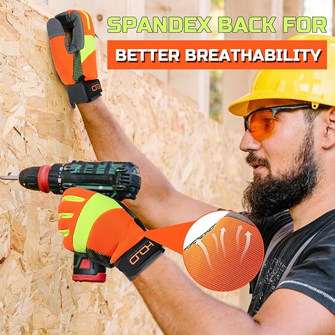 Hi-Vis Reflective Work Gloves Enhanced Visibility Impact Protection Safety Work Gloves Touchscreen Yellow Orange