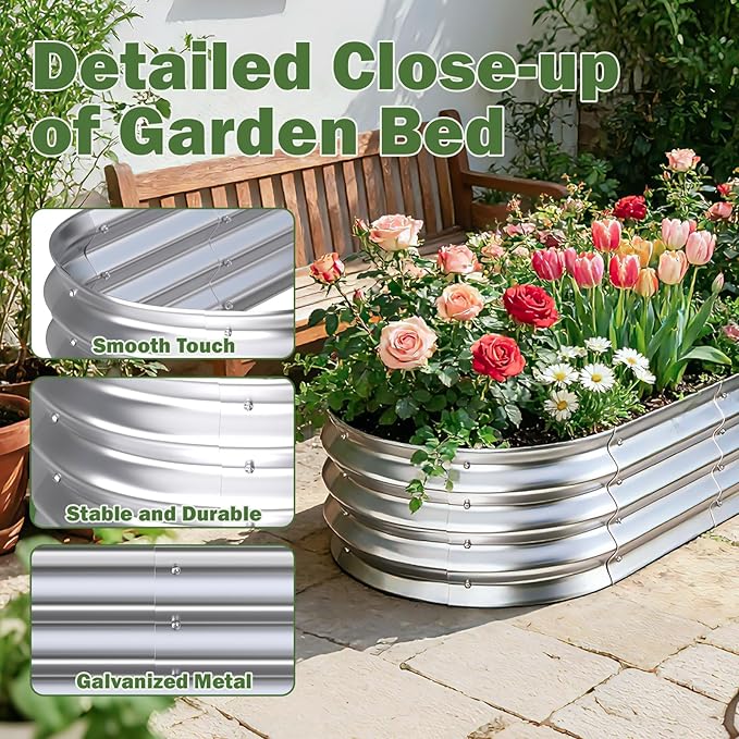 Galvanized Raised Garden Bed Outdoor, 4x2x1ft(2Pack) Metal Heavy Duty Planter Boxes for Gardening, Easy Assemble Bottomless Small Oval Plant Container Kit for Vegetable, Flower, Fruit, Silver