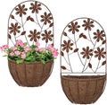 BAYN 2PKs Wall Hanging Planter Decor Art with Flower, Metal Wall Mounted Planters Indoor Outdoor Wall Planter for Succulent Herb Home Garden Yard