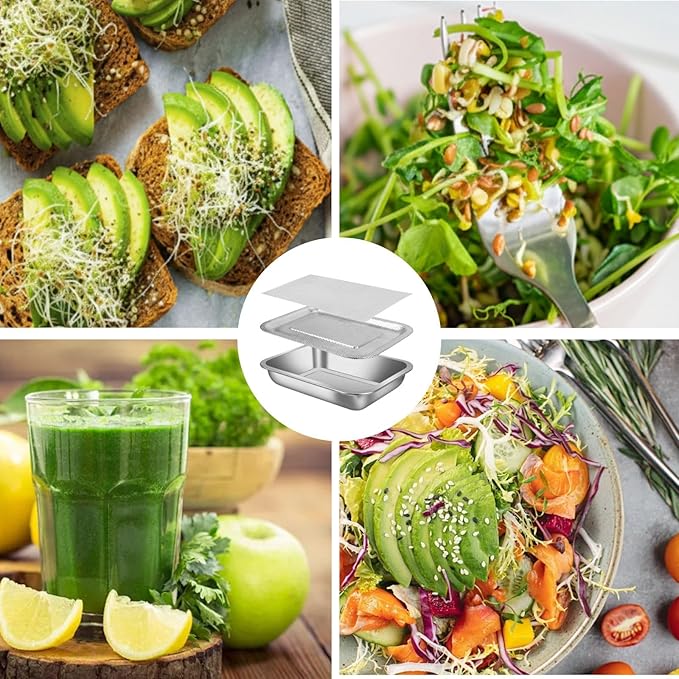 Stainless Steel Sprouting Trays -3pack, Seed Sprouter Growing Tray Microgreens Growing Kit, Plant Germination Tray with Filter Pad Mesh Mat ,Bean Sprout Grower for Beans Broccoli Alfalfa Wheat Grass