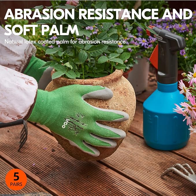 Vgo... 5Pairs Ladies' Bamboo Gardening Work Gloves (M, Green, RB6026)