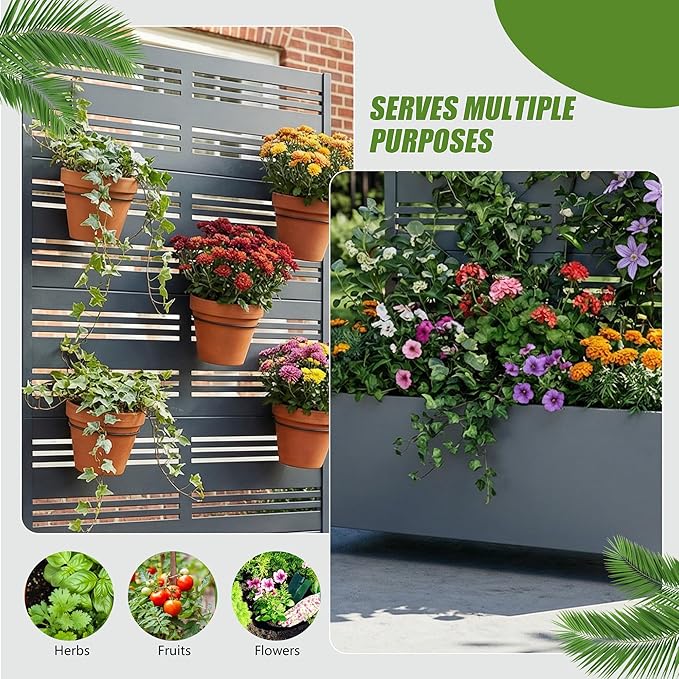 Casaphoria Metal Raised Garden Bed with Trellis and Wheels, 72"x35"x16" Planter Box for Climbing Plants, Vegetables & Vines, Features Drainage Holes and Privacy Screen, Grey-Harold