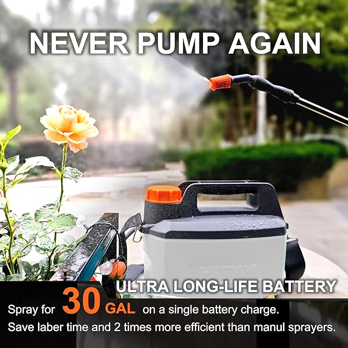 HIFAY ES4-PRO Electric Sprayer 1 Gallon Built-in 4000mAh,Rechargeable Battery Powered Sprayer with Telescopic Wand,Plant Mister,Kitchen Cleaning,Indoor Watering Can for Plants (White)