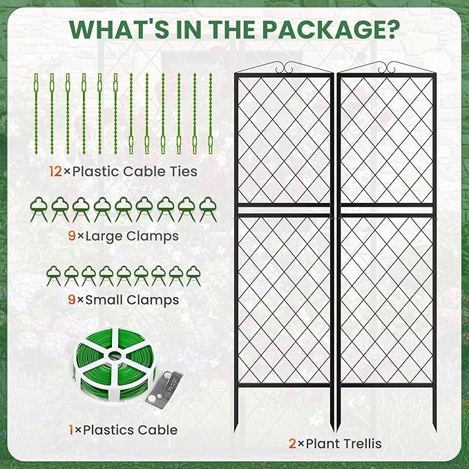 2 Pack 71 Inch Metal Garden Trellis for Climbing Plants, Thickened Square Tube Metal Garden Trellis for Vines Plant Rose Vegetable Support,Large Decorative Outdoor Trellis